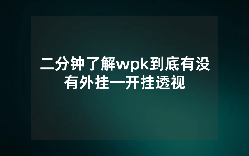 二分钟了解wpk到底有没有外挂—开挂透视