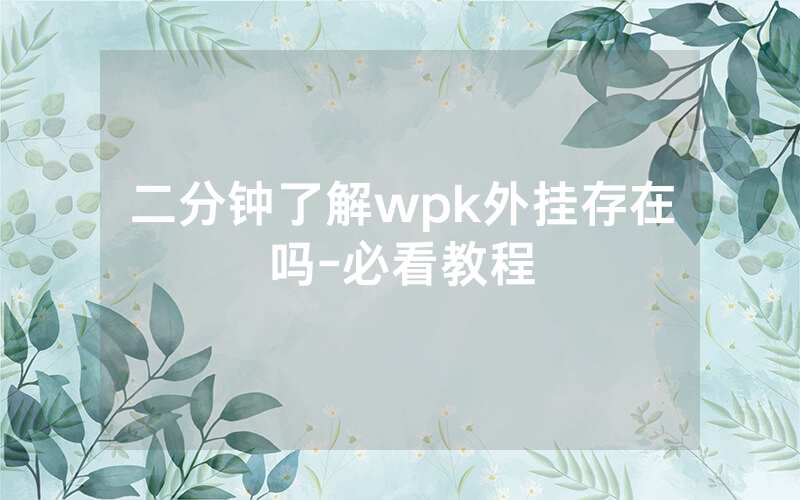 二分钟了解wpk外挂存在吗-必看教程