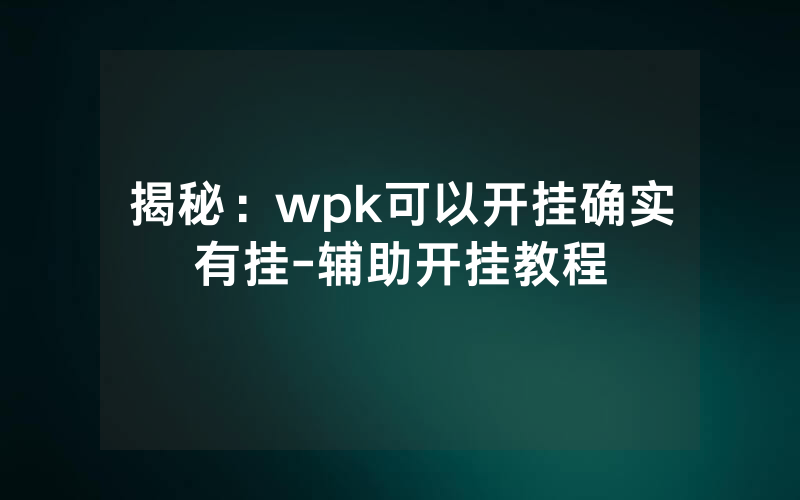 揭秘：wpk可以开挂确实有挂-辅助开挂教程
