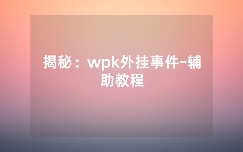揭秘：wpk外挂事件-辅助教程