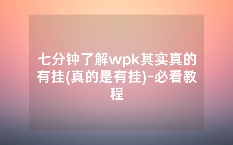 七分钟了解wpk其实真的有挂(真的是有挂)-必看教程
