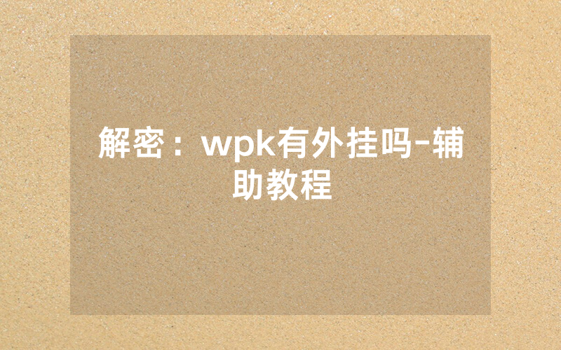 解密：wpk有外挂吗-辅助教程