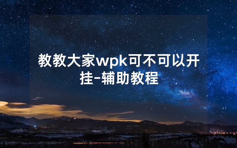 教教大家wpk可不可以开挂-辅助教程