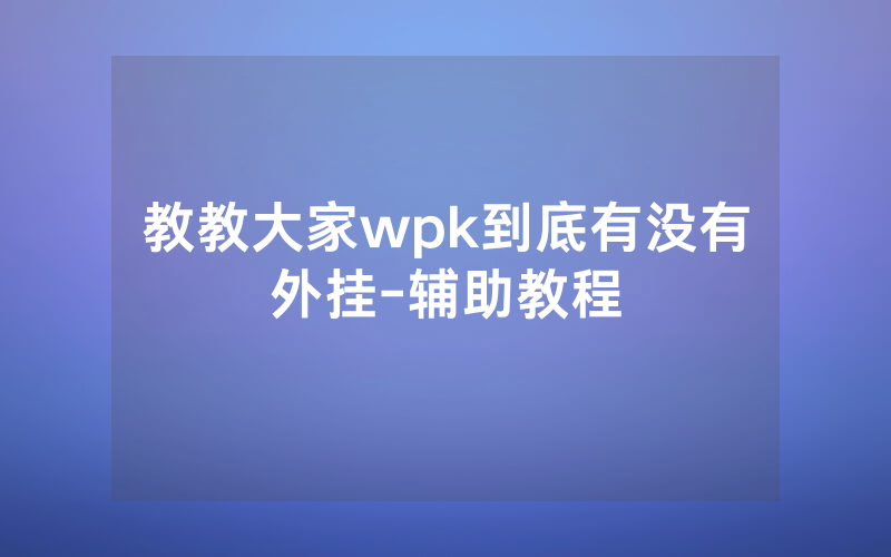 教教大家wpk到底有没有外挂-辅助教程
