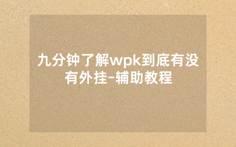 九分钟了解wpk到底有没有外挂-辅助教程