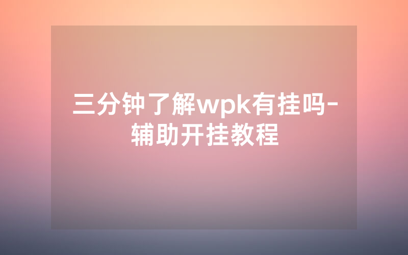 三分钟了解wpk有挂吗-辅助开挂教程