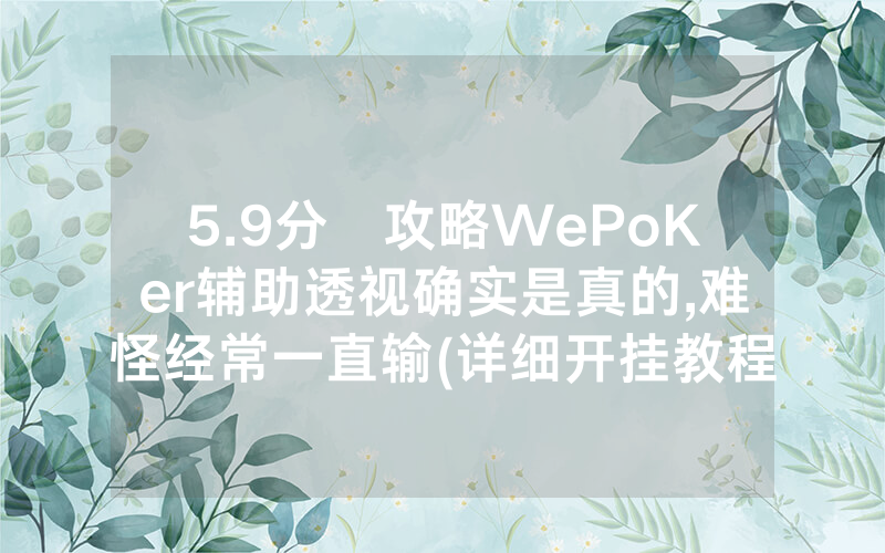5.9分鐘攻略WePoKer辅助透视确实是真的,难怪经常一直输(详细开挂教程)
