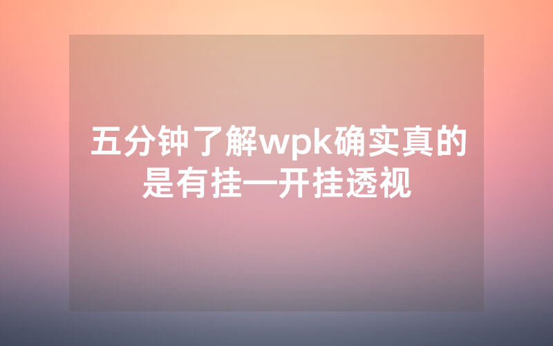 五分钟了解wpk确实真的是有挂—开挂透视