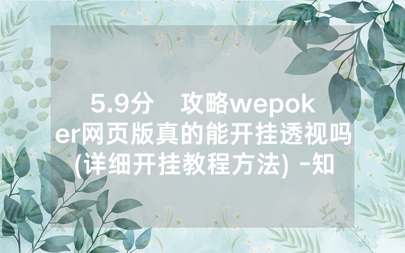 5.9分鐘攻略wepoker网页版真的能开挂透视吗(详细开挂教程方法) -知乎