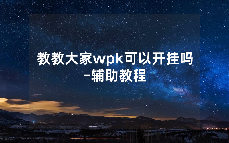 教教大家wpk可以开挂吗-辅助教程