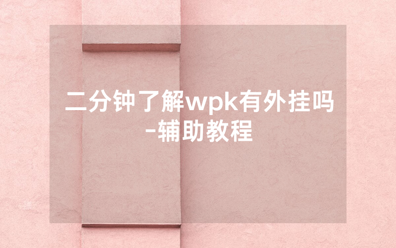 二分钟了解wpk有外挂吗-辅助教程