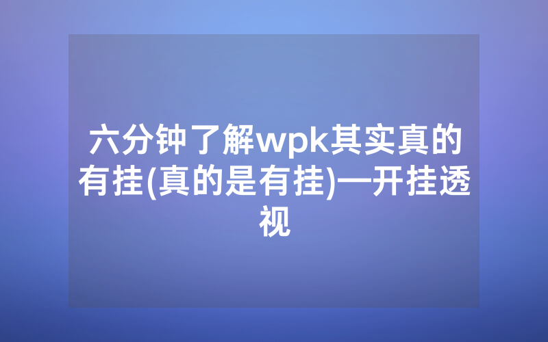 六分钟了解wpk其实真的有挂(真的是有挂)—开挂透视