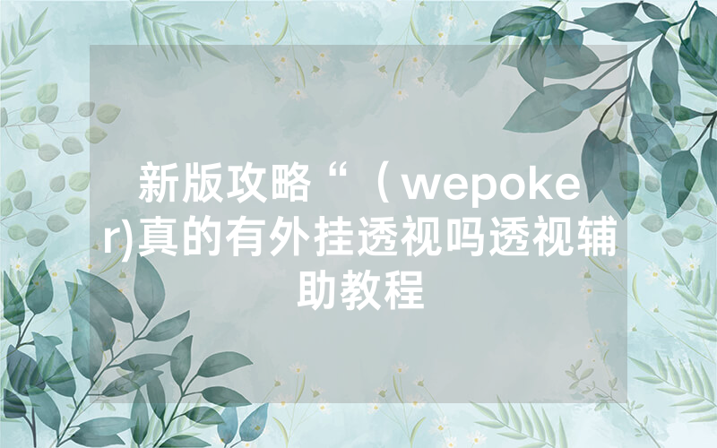 新版攻略“（wepoker)真的有外挂透视吗透视辅助教程