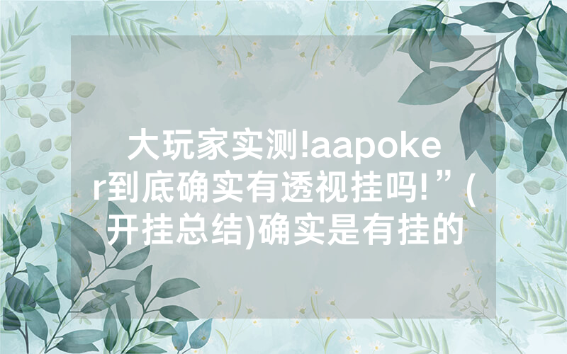 大玩家实测!aapoker到底确实有透视挂吗!”(开挂总结)确实是有挂的