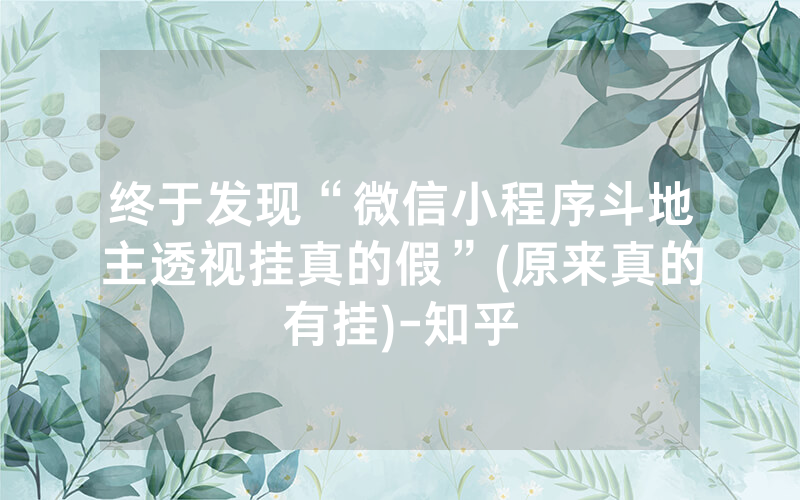 终于发现“微信小程序斗地主透视挂真的假”(原来真的有挂)-知乎