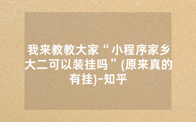 我来教教大家“小程序家乡大二可以装挂吗”(原来真的有挂)-知乎