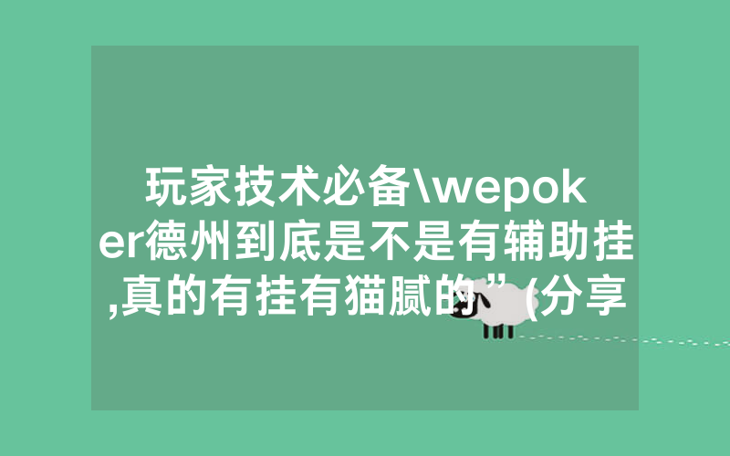 玩家技术必备\wepoker德州到底是不是有辅助挂,真的有挂有猫腻的”(分享教程)