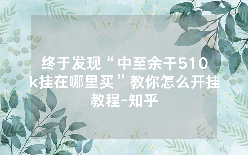 终于发现“中至余干510k挂在哪里买”教你怎么开挂教程-知乎