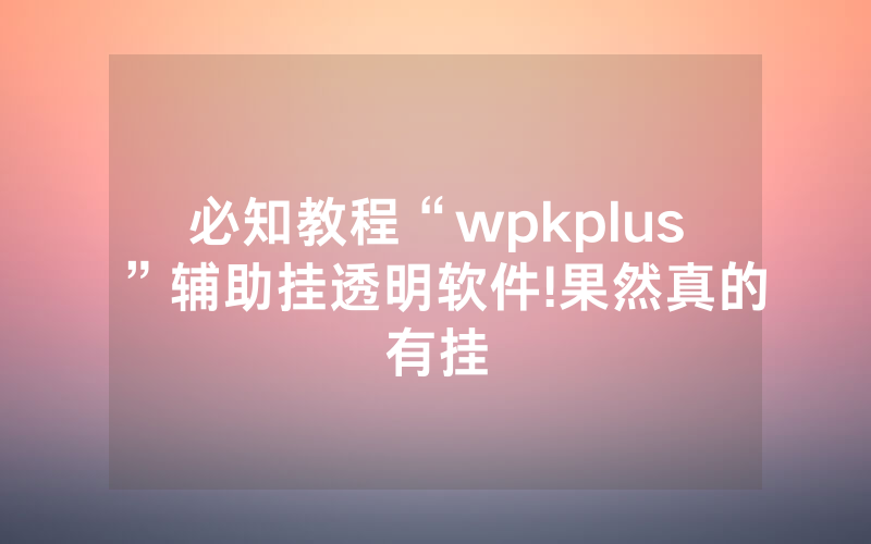 必知教程“wpkplus”辅助挂透明软件!果然真的有挂