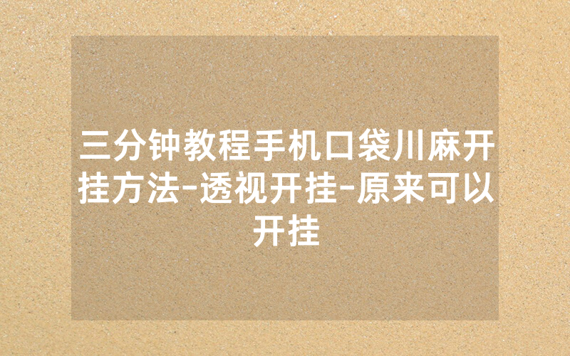 三分钟教程手机口袋川麻开挂方法-透视开挂-原来可以开挂