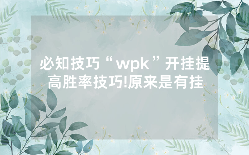 必知技巧“wpk”开挂提高胜率技巧!原来是有挂