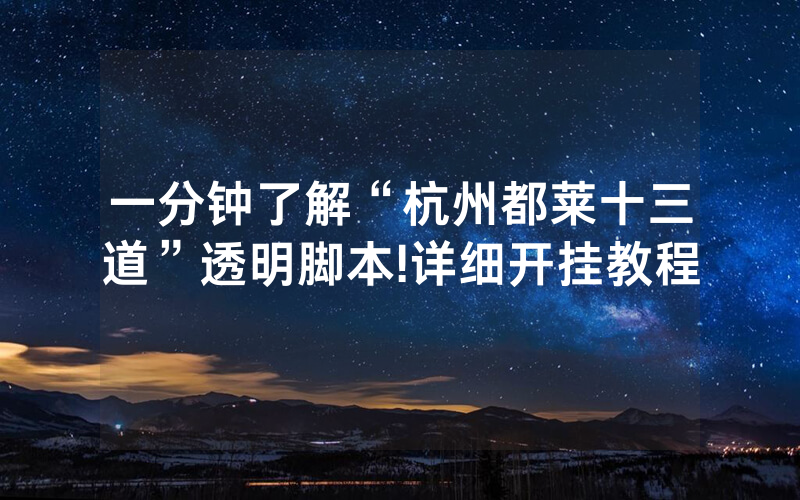 一分钟了解“杭州都莱十三道”透明脚本!详细开挂教程