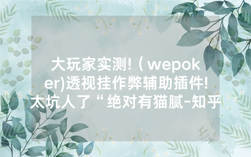 大玩家实测!（wepoker)透视挂作弊辅助插件!太坑人了“绝对有猫腻-知乎