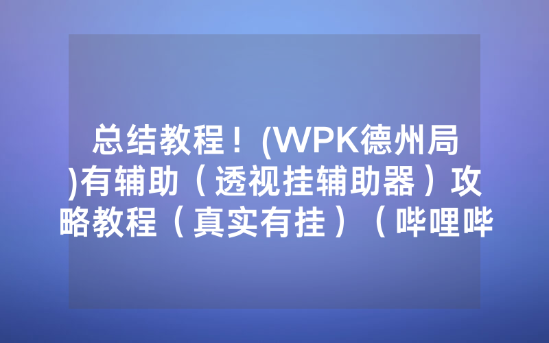 总结教程！(WPK德州局)有辅助（透视挂辅助器）攻略教程（真实有挂）（哔哩哔哩）