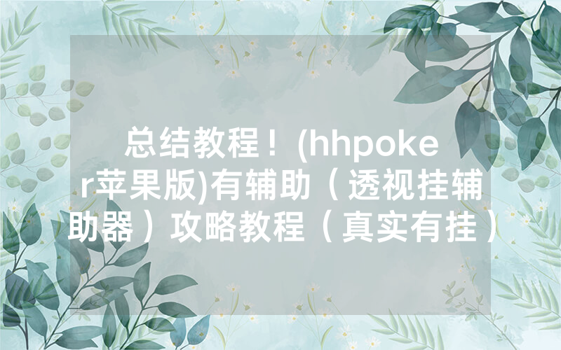 总结教程！(hhpoker苹果版)有辅助（透视挂辅助器）攻略教程（真实有挂）（哔哩哔哩）