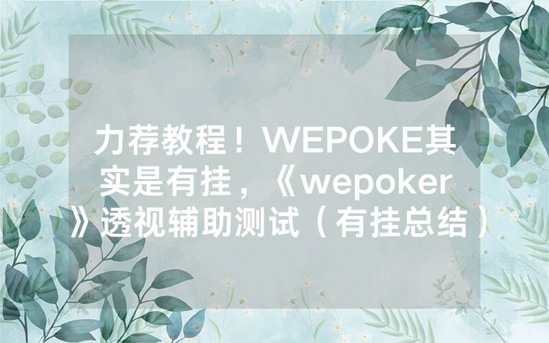 力荐教程！WEPOKE其实是有挂，《wepoker》透视辅助测试（有挂总结）