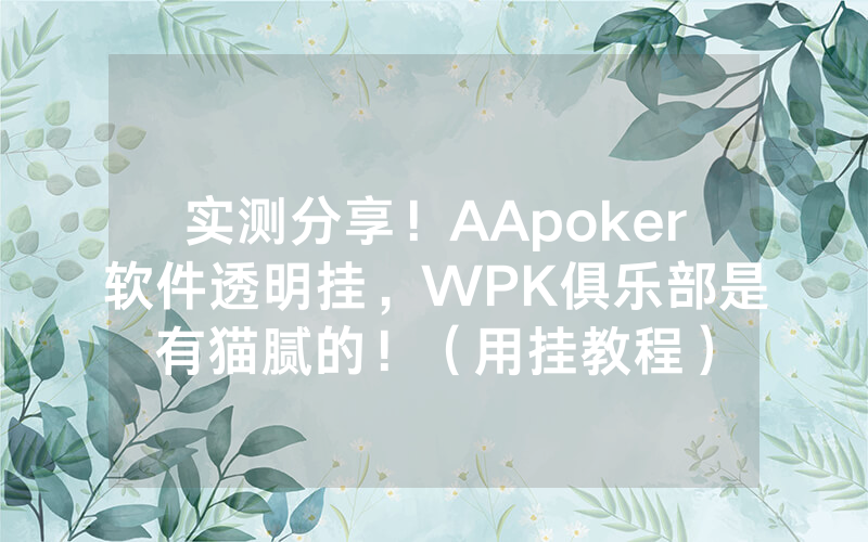 实测分享！AApoker软件透明挂，WPK俱乐部是有猫腻的！（用挂教程）