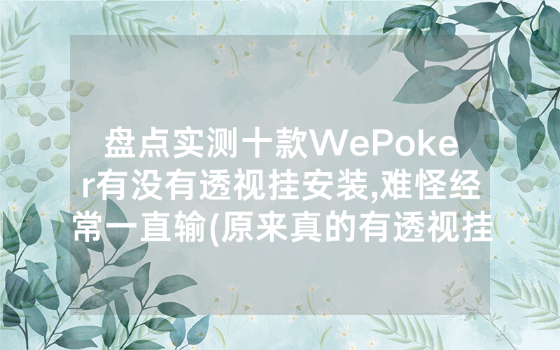 盘点实测十款WePoker有没有透视挂安装,难怪经常一直输(原来真的有透视挂)