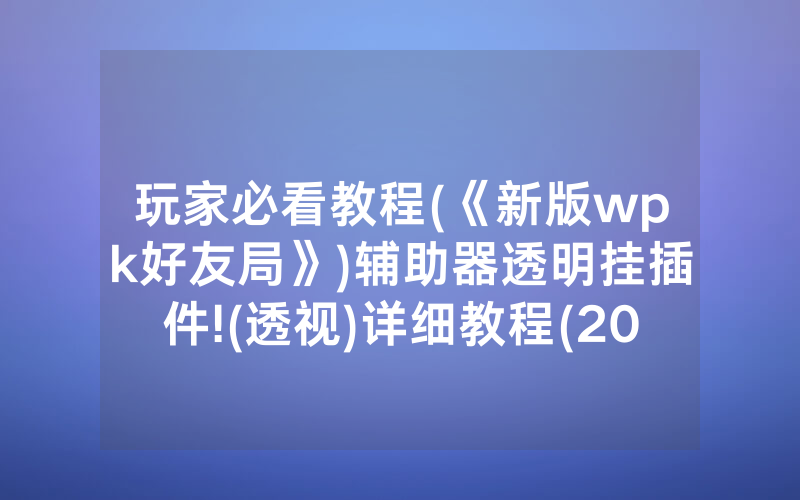 玩家必看教程(《新版wpk好友局》)辅助器透明挂插件!(透视)详细教程(2022已更新)(哔哩哔哩)