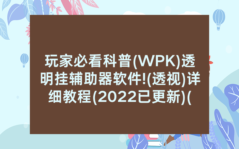 玩家必看科普(WPK)透明挂辅助器软件!(透视)详细教程(2022已更新)(哔哩哔哩)