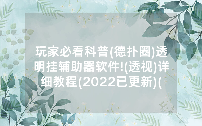 玩家必看科普(德扑圈)透明挂辅助器软件!(透视)详细教程(2022已更新)(哔哩哔哩)