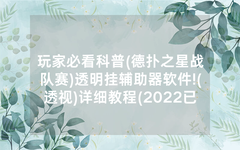 玩家必看科普(德扑之星战队赛)透明挂辅助器软件!(透视)详细教程(2022已更新)(哔哩哔哩)