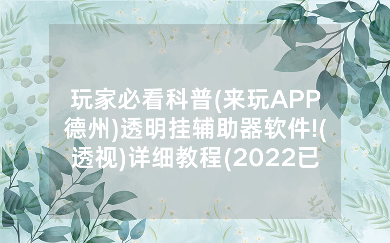 玩家必看科普(来玩APP德州)透明挂辅助器软件!(透视)详细教程(2022已更新)(哔哩哔哩)