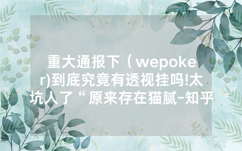 重大通报下（wepoker)到底究竟有透视挂吗!太坑人了“原来存在猫腻-知乎