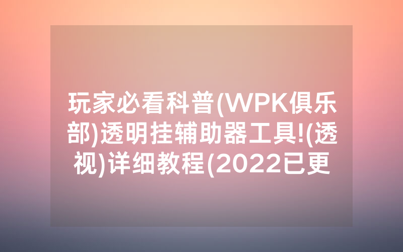 玩家必看科普(WPK俱乐部)透明挂辅助器工具!(透视)详细教程(2022已更新)(哔哩哔哩)