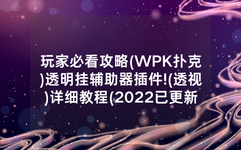 玩家必看攻略(WPK扑克)透明挂辅助器插件!(透视)详细教程(2022已更新)(哔哩哔哩)