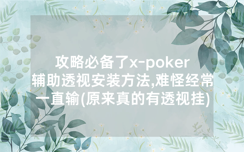攻略必备了x-poker辅助透视安装方法,难怪经常一直输(原来真的有透视挂)