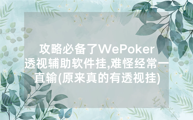 攻略必备了WePoker透视辅助软件挂,难怪经常一直输(原来真的有透视挂)