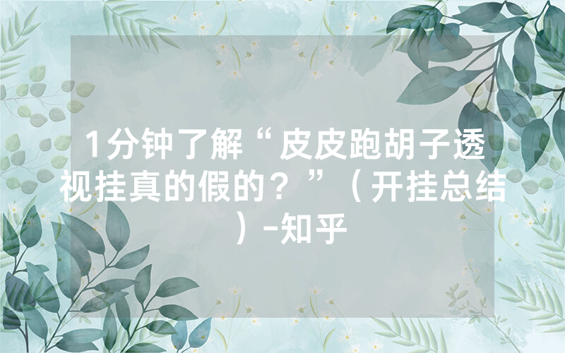 1分钟了解“皮皮跑胡子透视挂真的假的？”（开挂总结）-知乎