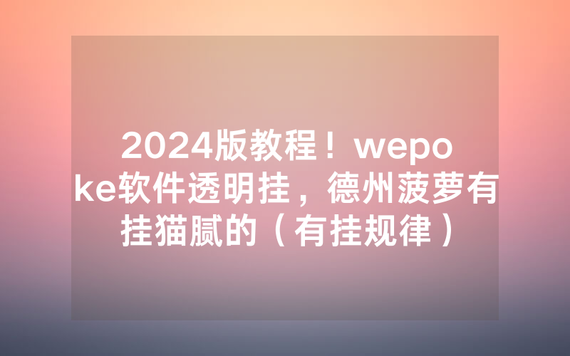 2024版教程！wepoke软件透明挂，德州菠萝有挂猫腻的（有挂规律）