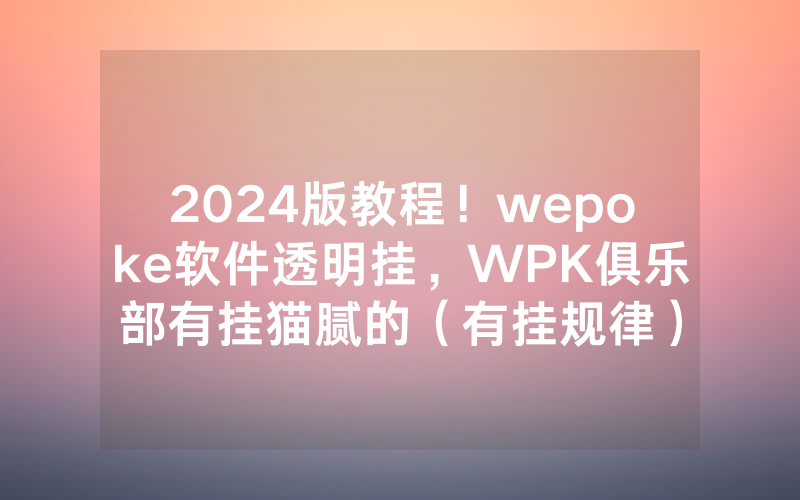 2024版教程！wepoke软件透明挂，WPK俱乐部有挂猫腻的（有挂规律）