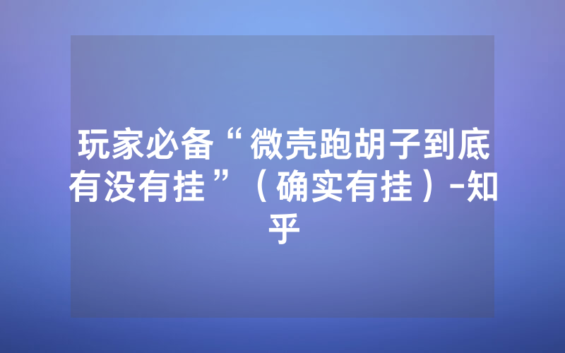 玩家必备“微壳跑胡子到底有没有挂”（确实有挂）-知乎